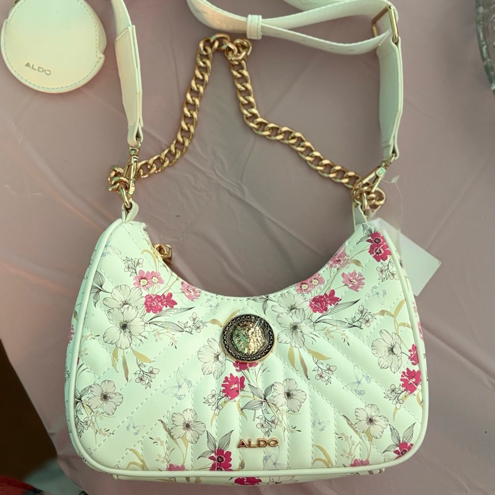 Aldo White and Pink Floral Shoulder Bag